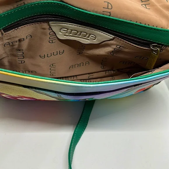 Anuschka Anna Vividly Colorful Hand Painted Floral Shoulder Bag Purse 🌺🌺 - Picture 6 of 7